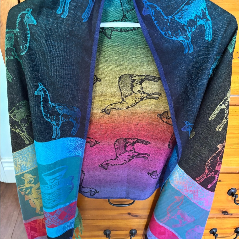 Colorful Llama Patterned Shawl